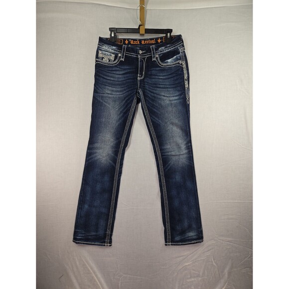 Rock Revival Berry Straight Leg Low Rise Stretch Jeans Womens Size 29 Bling Glam - Picture 2 of 10